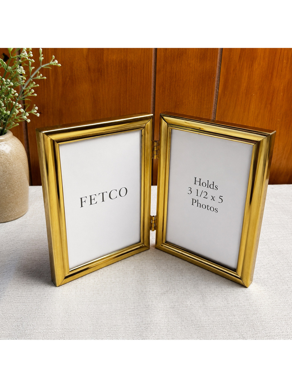 Vintage Fetco Solid Brass Double Photo Frame 3.5x5 Folding Frame